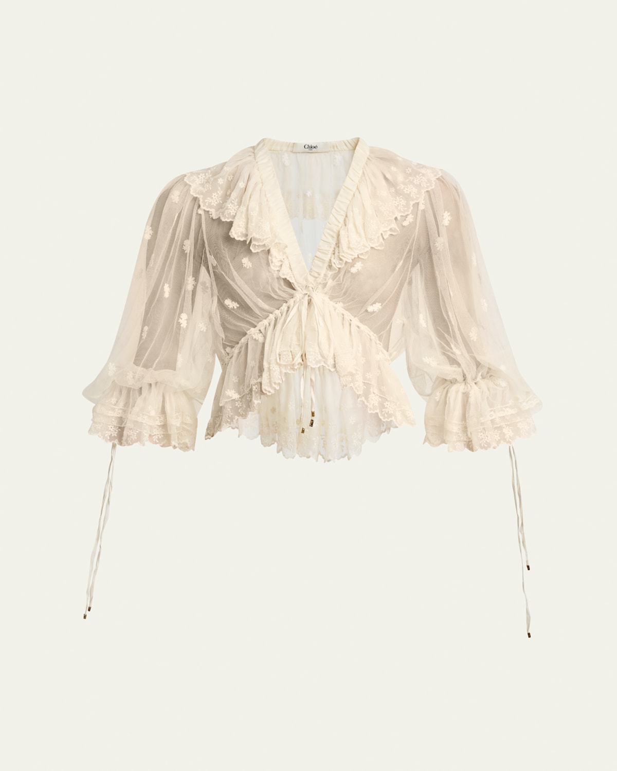 Chloé Ruffle Lace Crop Top In Black