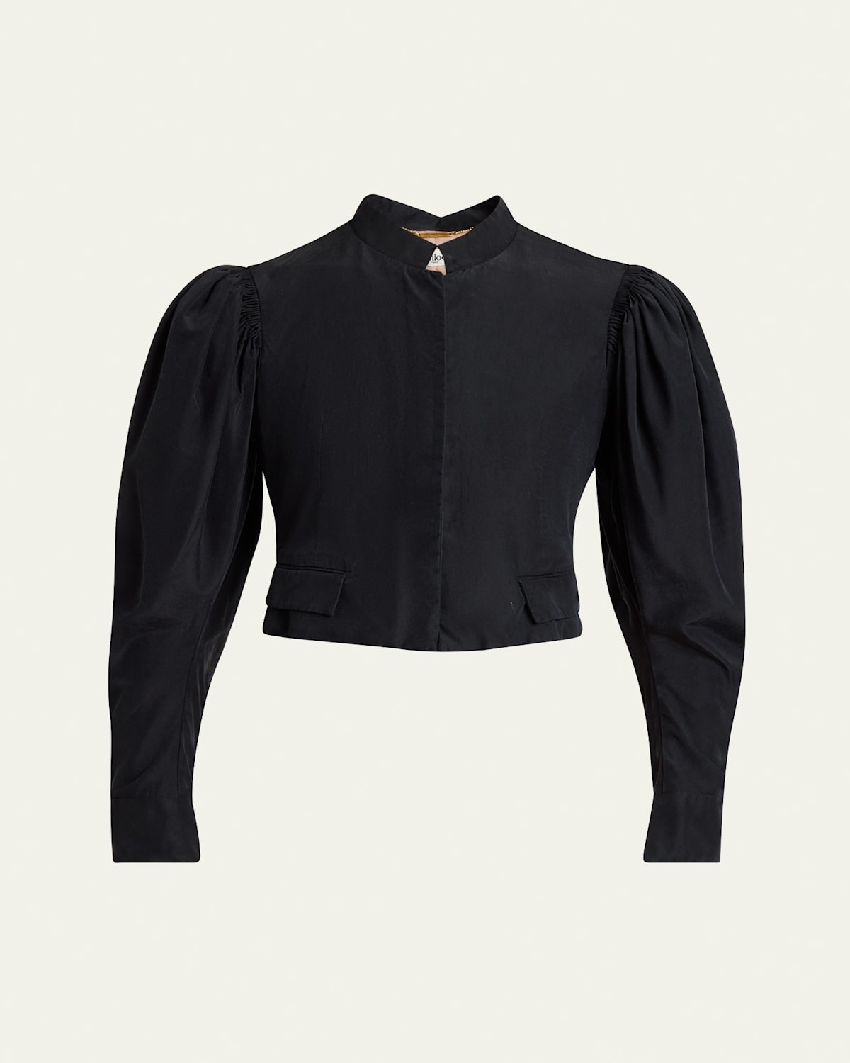 Chloé Puff-sleeve Silk Faille Cropped Jacket In Black