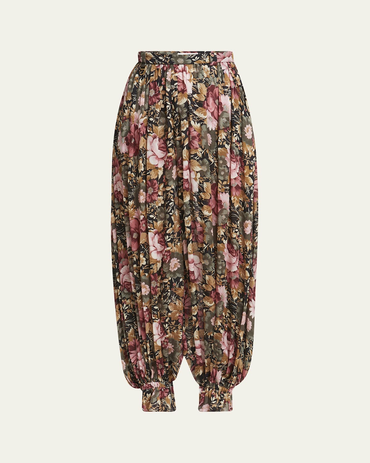 Shop Chloé Floral Pleated Silk Pants In Black