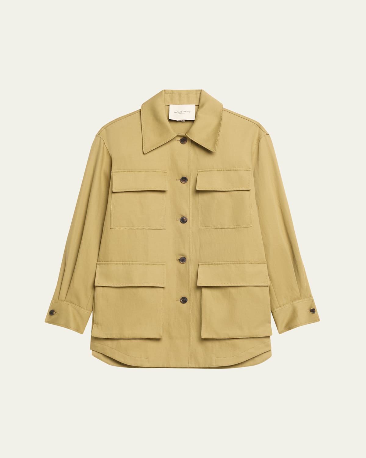 Shop Lafayette 148 Cotton-linen Cargo Jacket In Loden Green