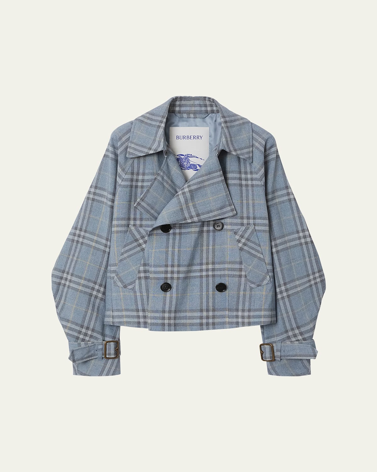 Shop Burberry Check Double-breasted Short Trench Coat