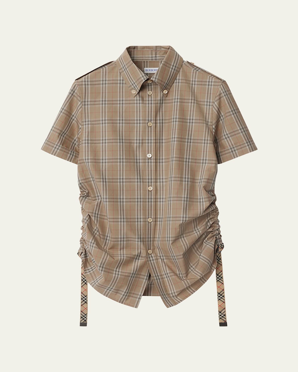 Burberry Check Shirt With Short Sleeves And Adjustable Side Ties