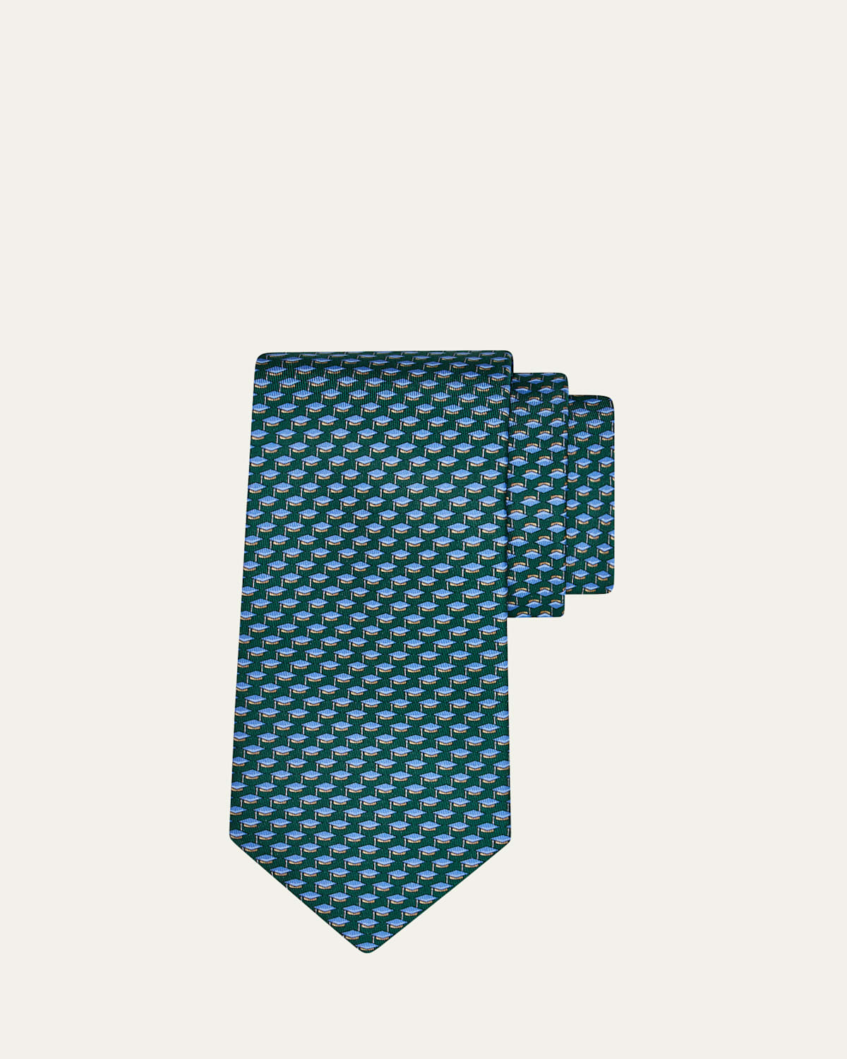 Ferragamo Men's Graduation Cap Micro-print Tie In Brown