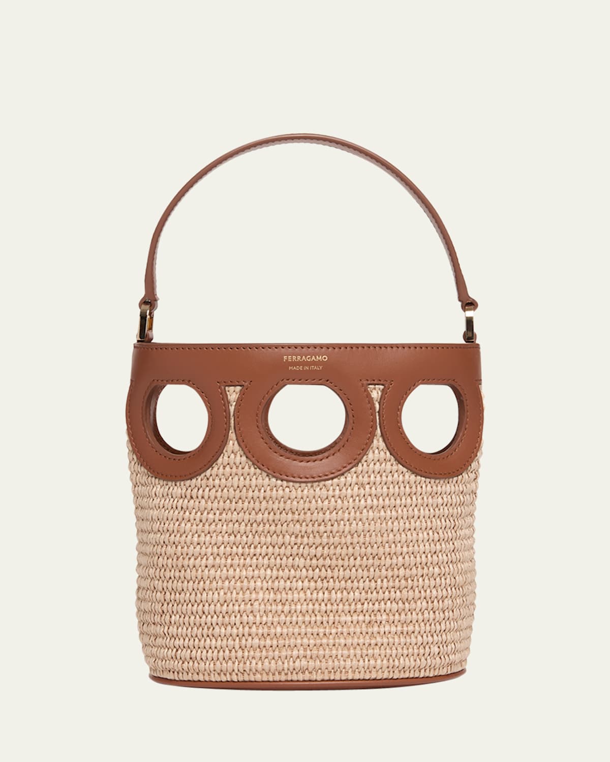 Gancini Frame Raffia Bucket Bag