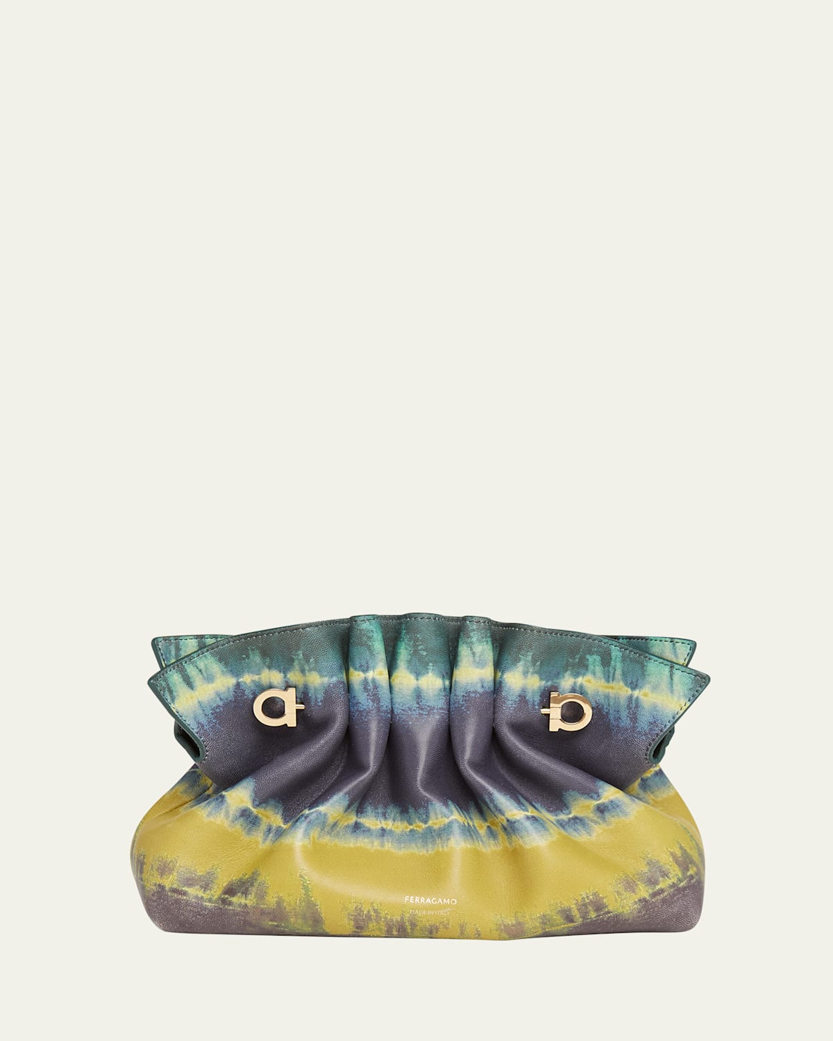Ferragamo Piercing Tie-dye Printed Leather Shoulder Bag In White