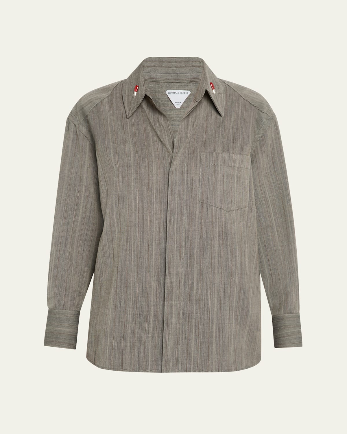 Bottega Veneta Subtle Stripe Wool Shirt With Enamelled Matchsticks