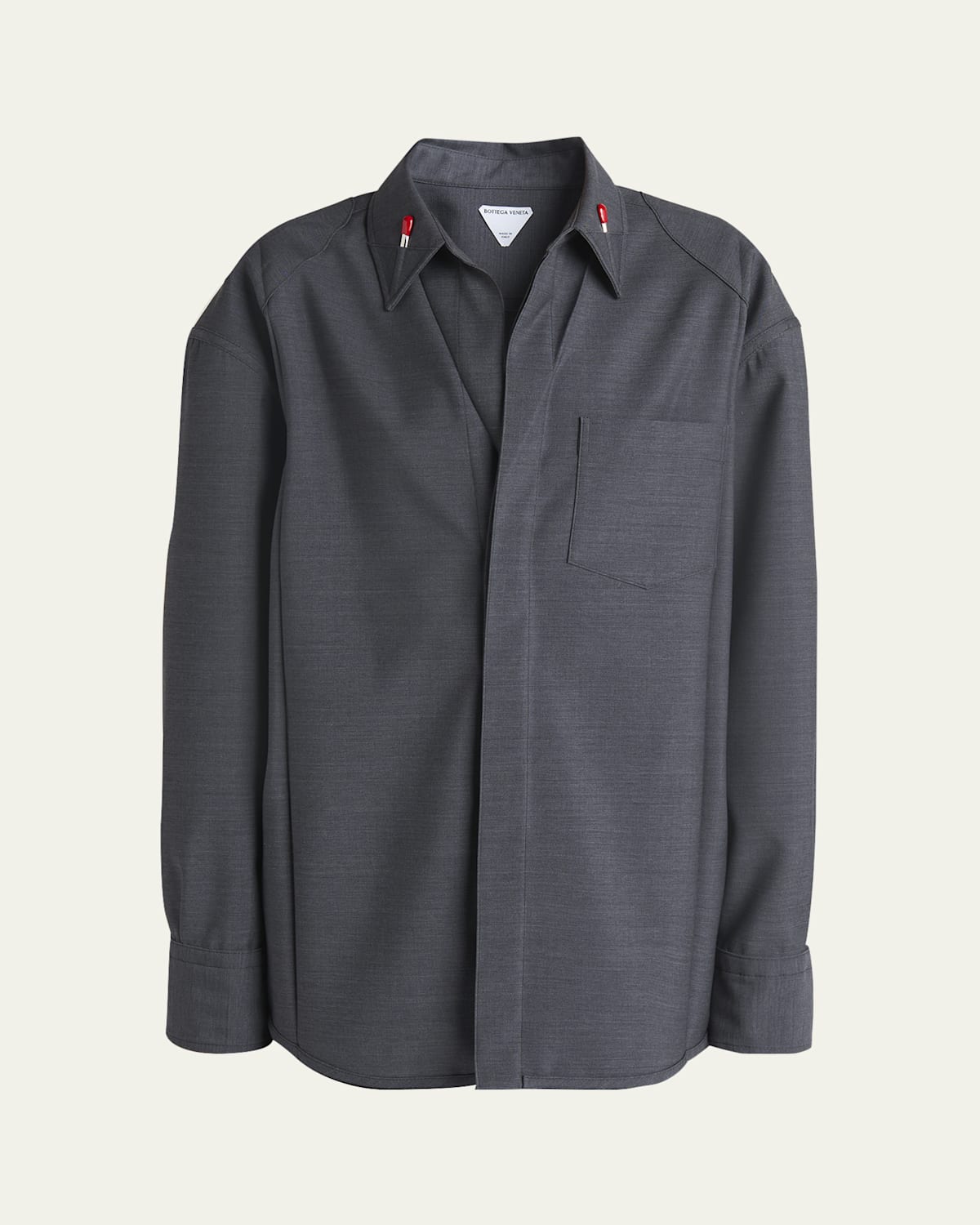 Shop Bottega Veneta Matches-collar Travel Light Wool Shirt In Dark Grey Melange