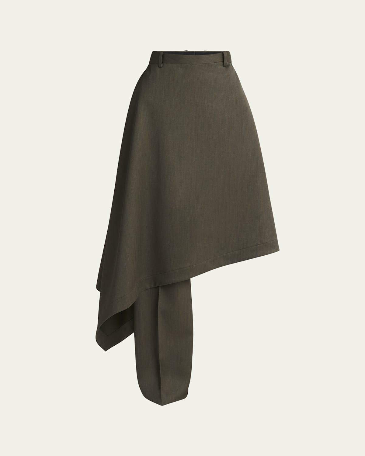 Bottega Veneta Wool Chevron Asymmetric Pantaskirt In Moss