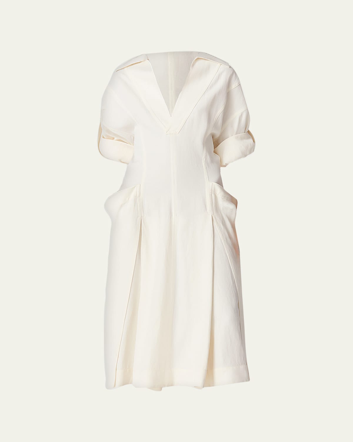 Shop Bottega Veneta Fit-and-flare Grainy Midi Dress With Frog Embellishments In Chalk Wht