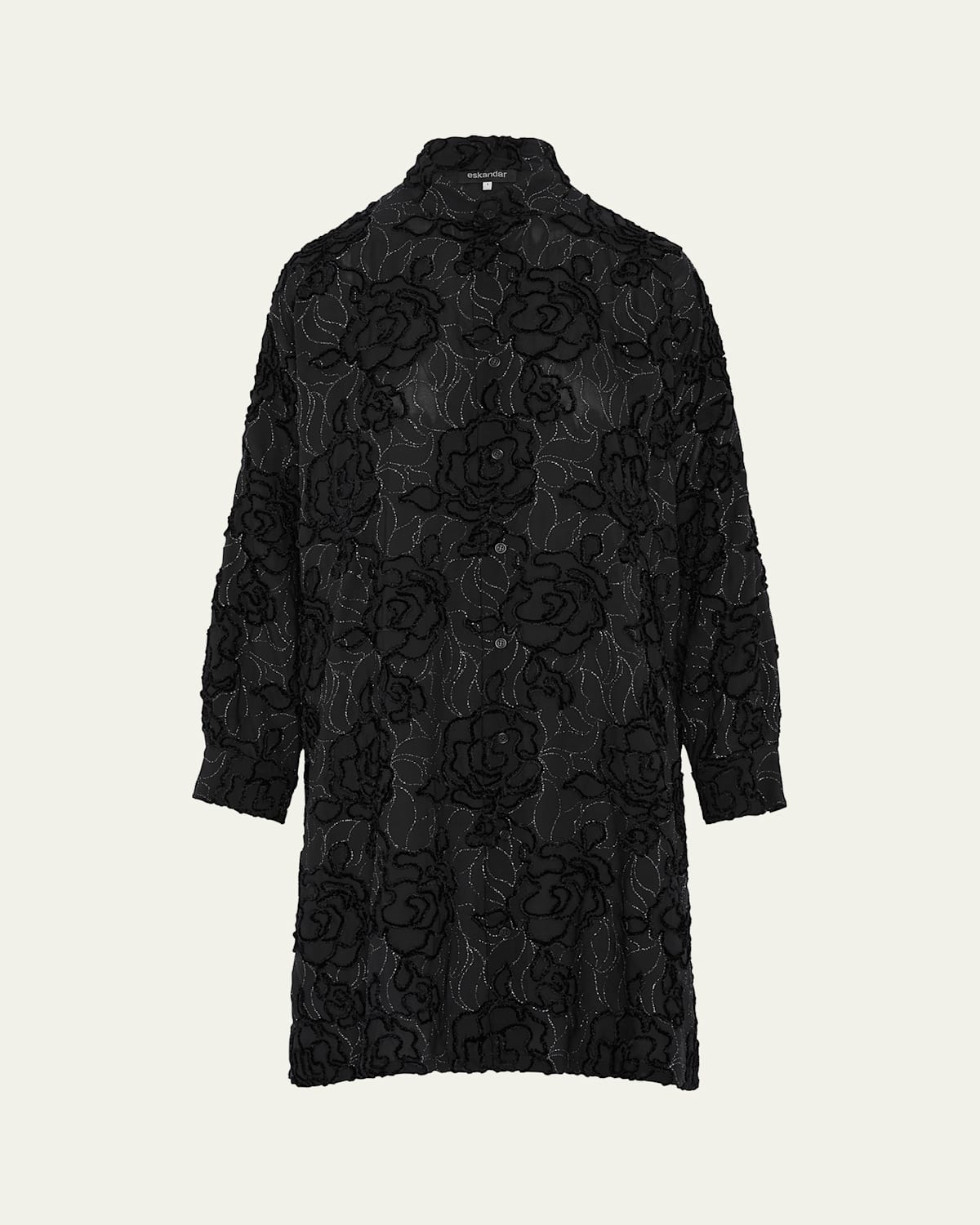 ESKANDAR WIDE A-LINE COLLARLESS SHIRT WITH SLITS (VERY LONG LENGTH) 