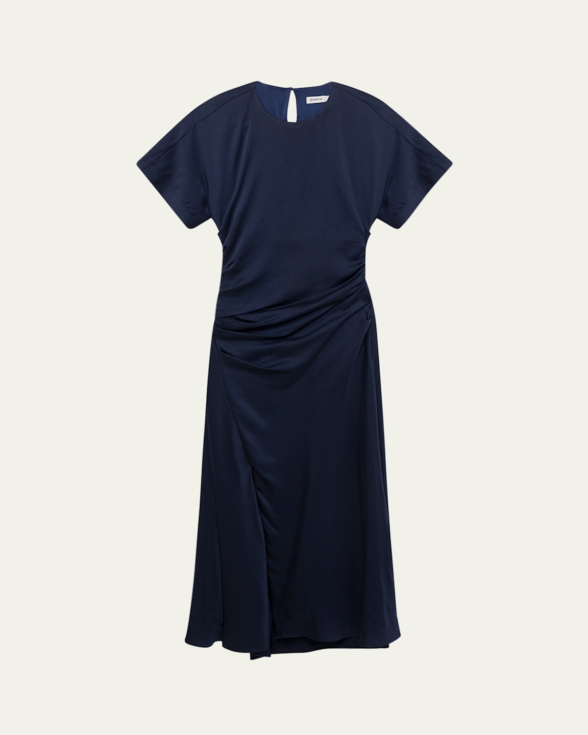 Simkhai Marabella Draped Short-sleeve Midi Dress In Midnight