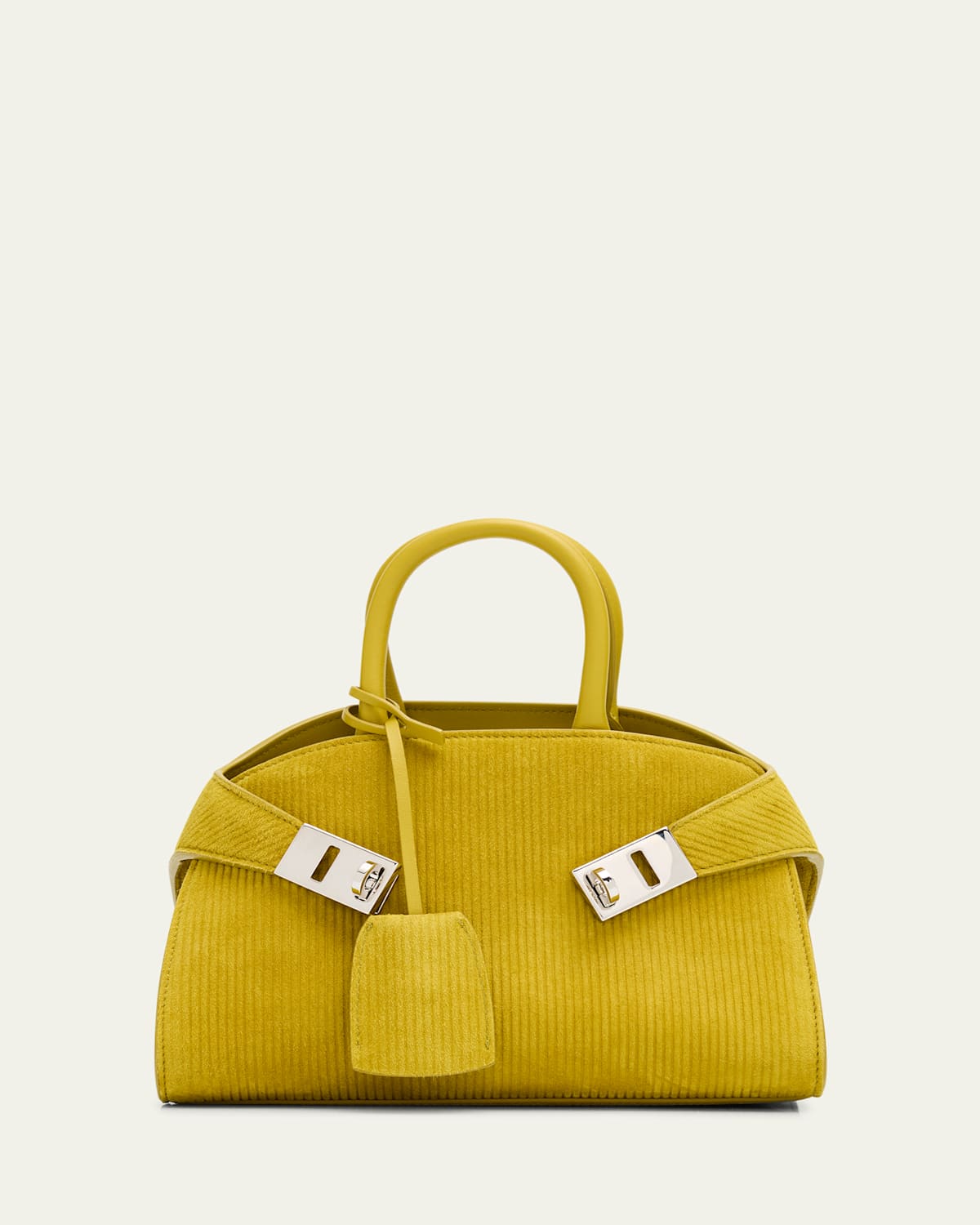 Ferragamo Hug Medium Suede Corduroy Top-handle Bag In Green