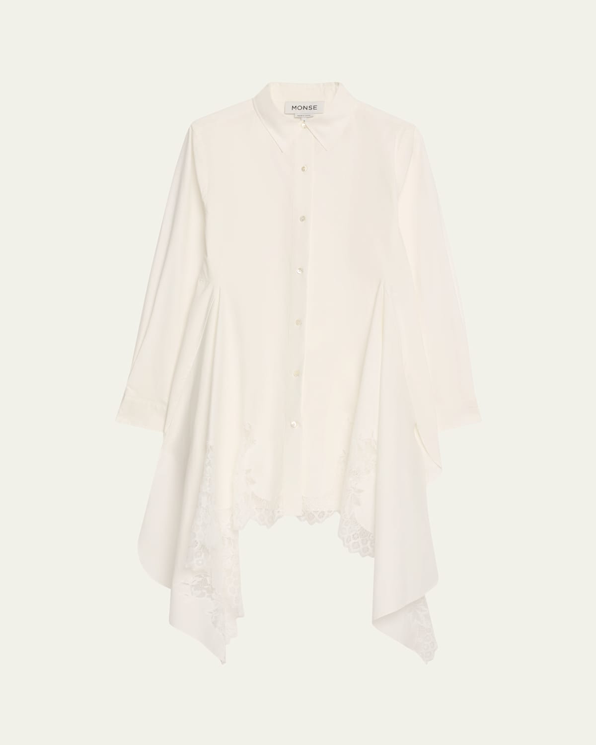 Monse Lace Cascade Front Cotton Poplin Shirt In Ivory