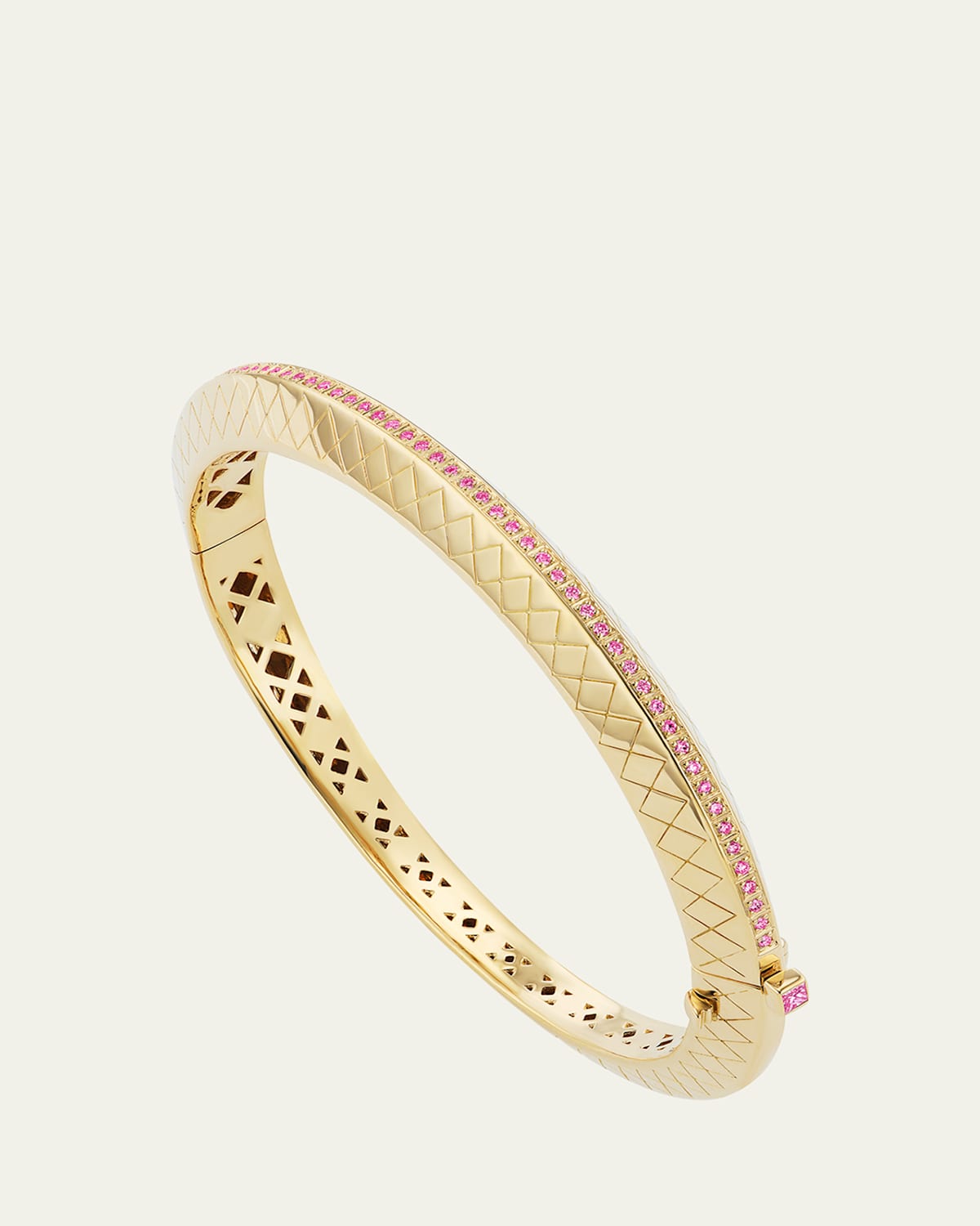 Temple Tile Thin Bangle in 18K Yellow Gold with Pink Sapphire