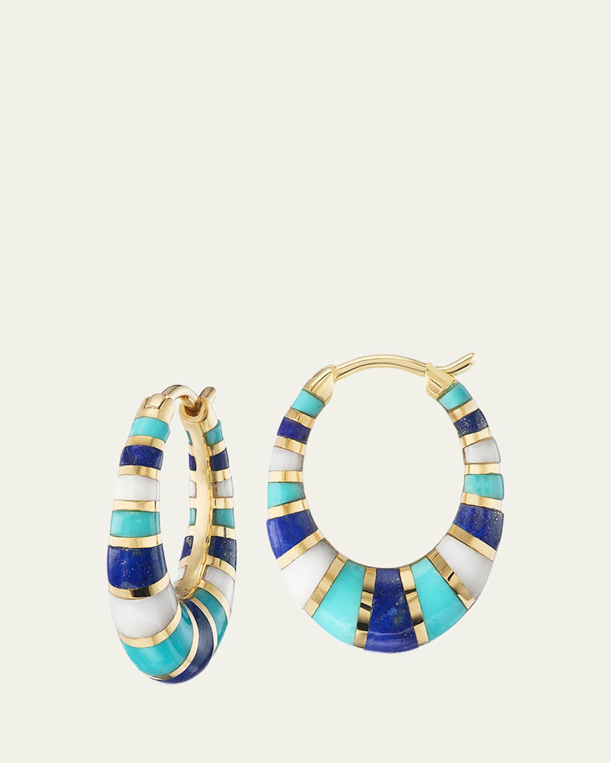 Mini Inlay Hoop Earrings in 18K Yellow Gold