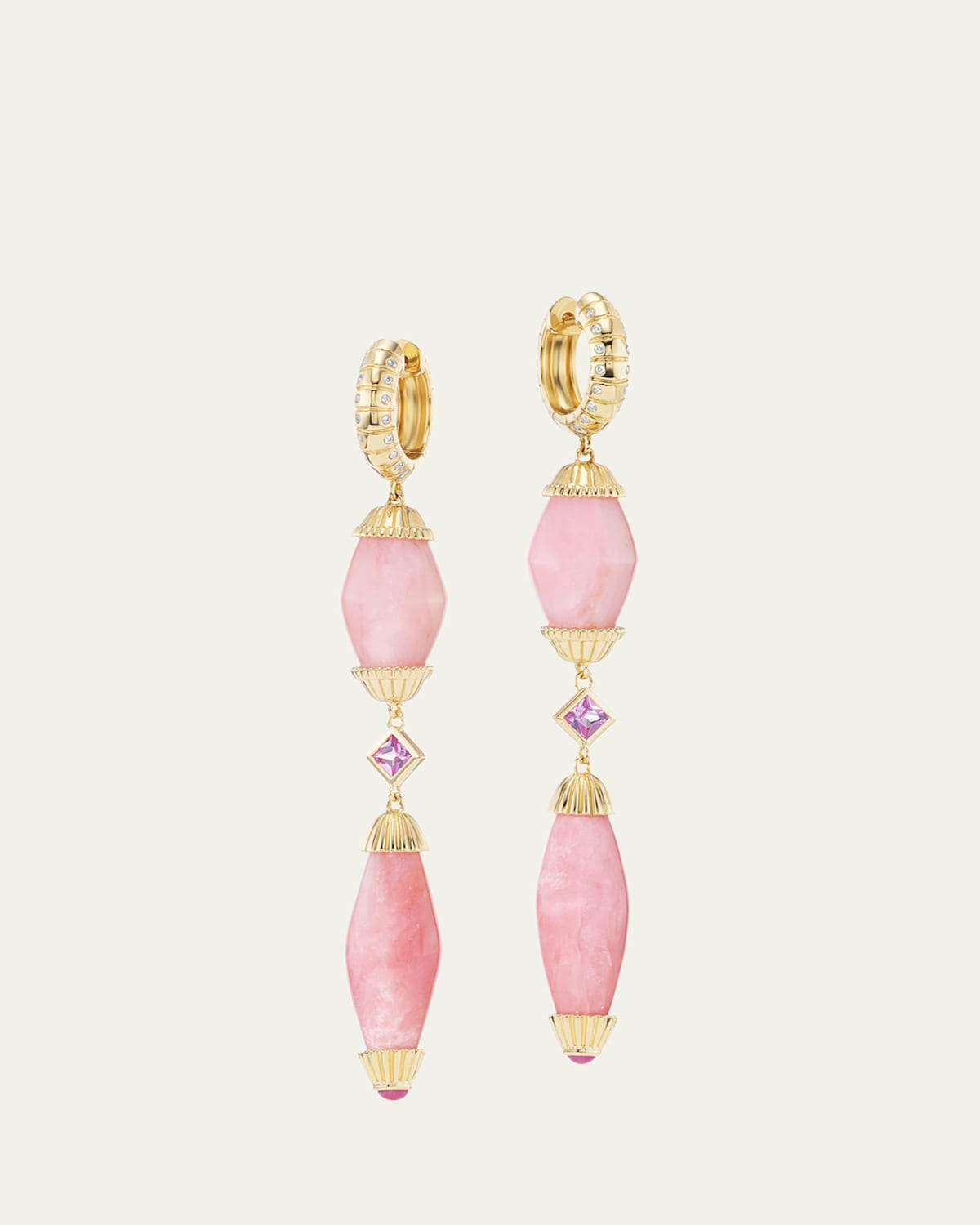 Intention Double Bead Drop Earrings in 18K Yellow Gold