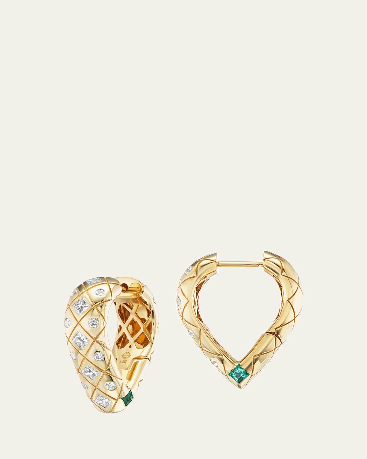Orly Marcel Mama Bliss Hoop Earrings in 18K Yellow Gold with Diamonds and Emeralds