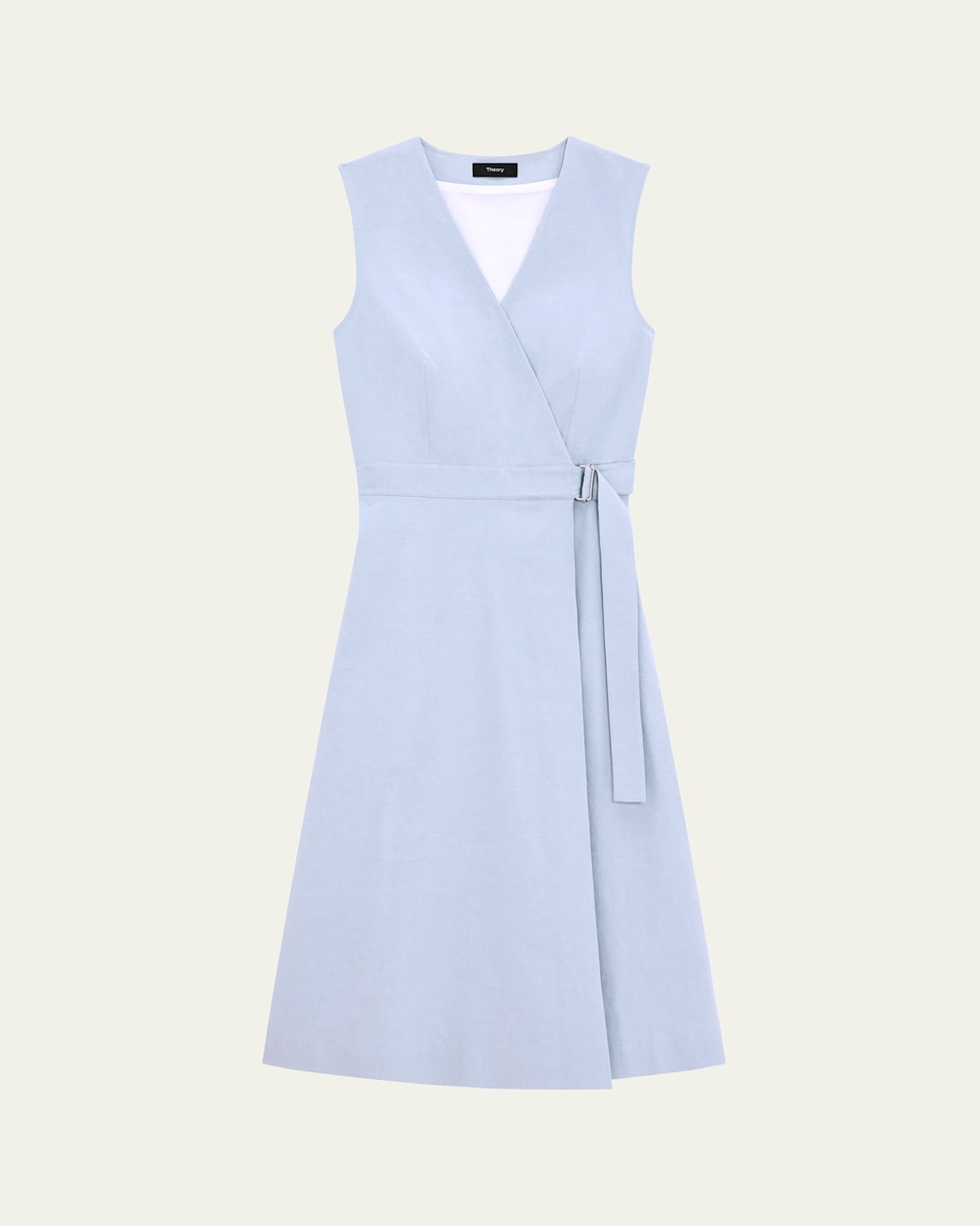 Theory A-line Crunch Linen Wrap Dress In Pearl Blue