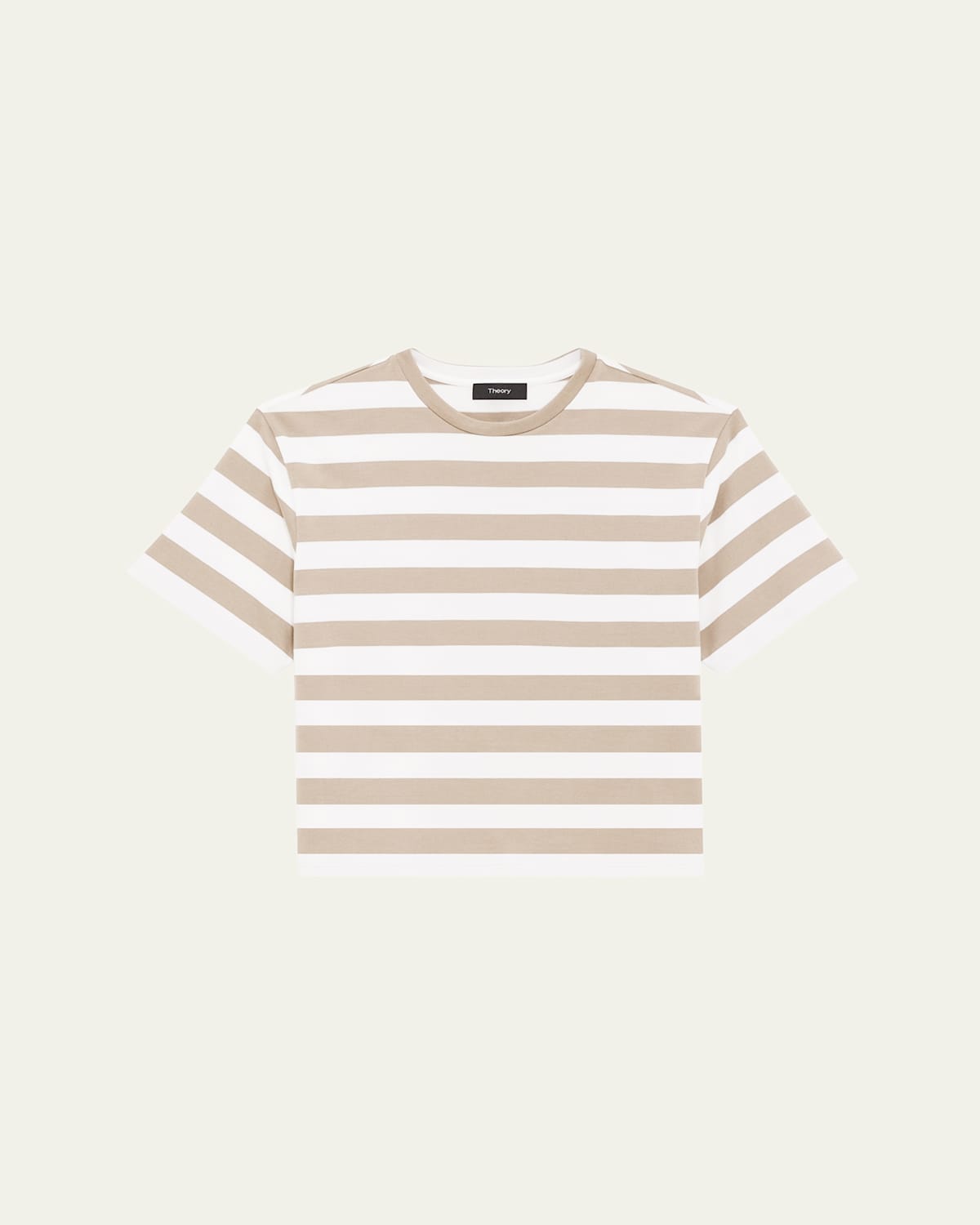 Theory Stripe Boxy Crewneck Tee In Taupe Multi
