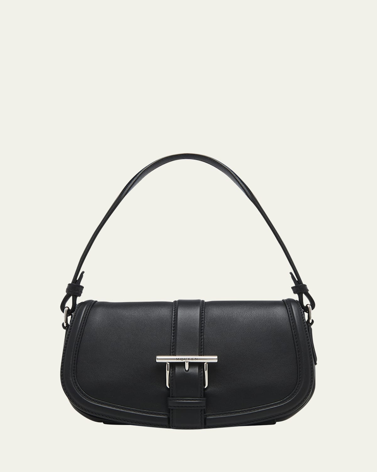 Alexander Mcqueen T-bar Buckle Leather Crossbody Bag In Black Silver