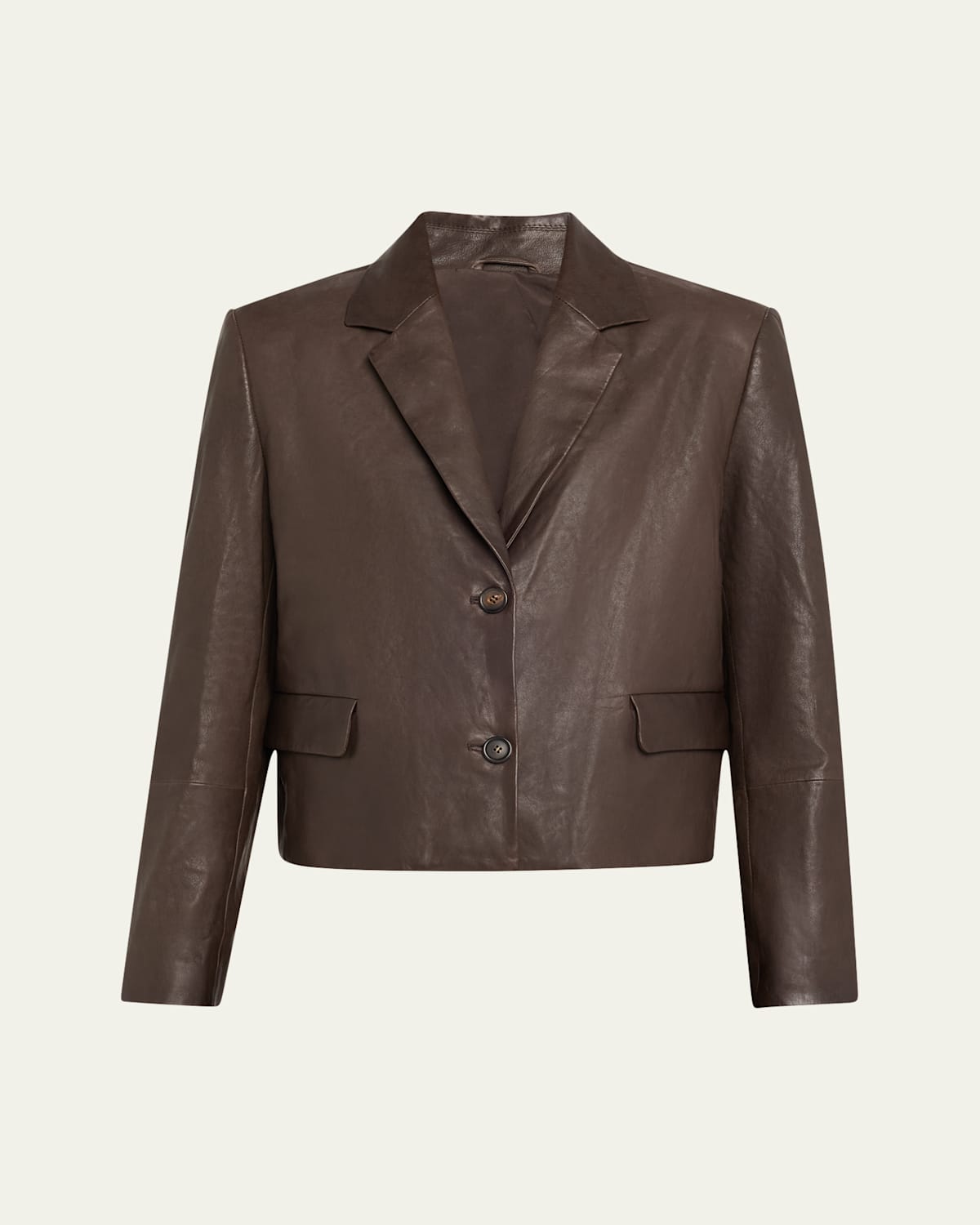 Brunello Cucinelli Vintage Nappa Leather Cropped Blazer In Brown