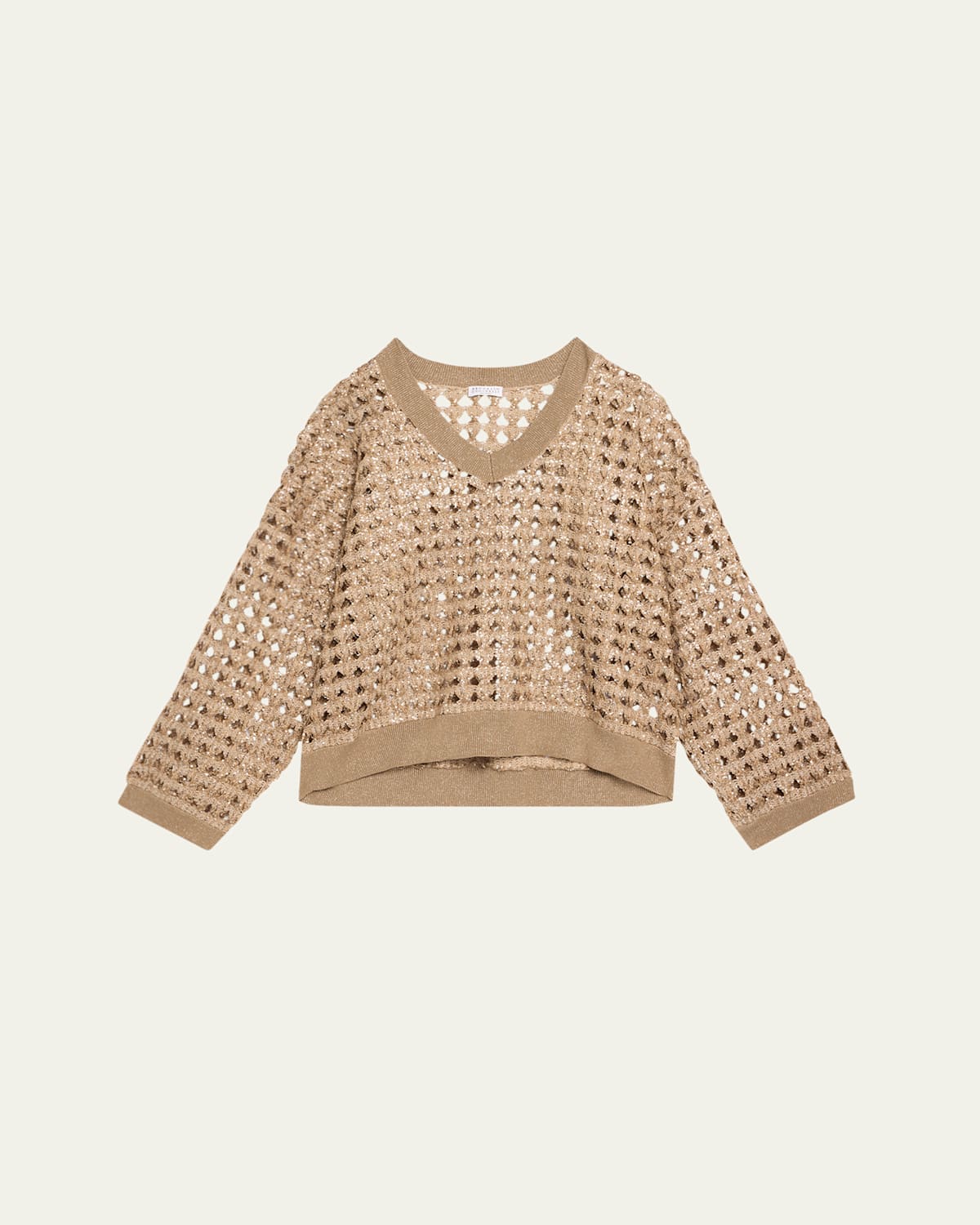 Brunello Cucinelli Sequined Cotton Jute Sweater With Bandeau In Brown