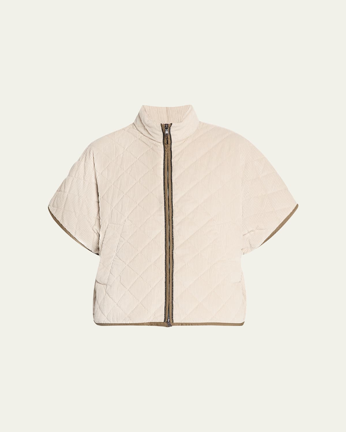 Brunello Cucinelli Corduroy Short-sleeve Cashmere Padded Thermal Jacket In White