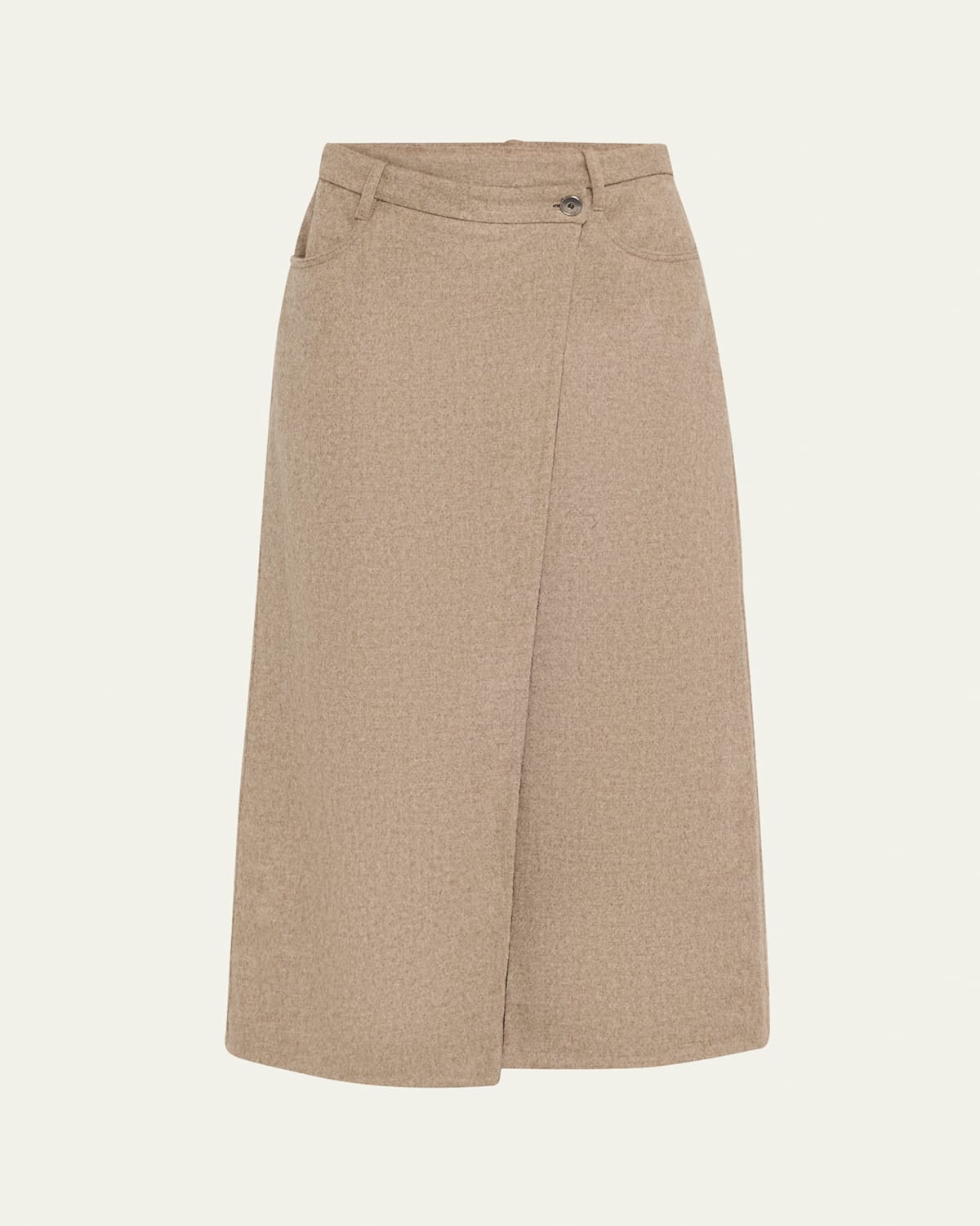 Wrap Fluid Double Face Wool Midi Skirt