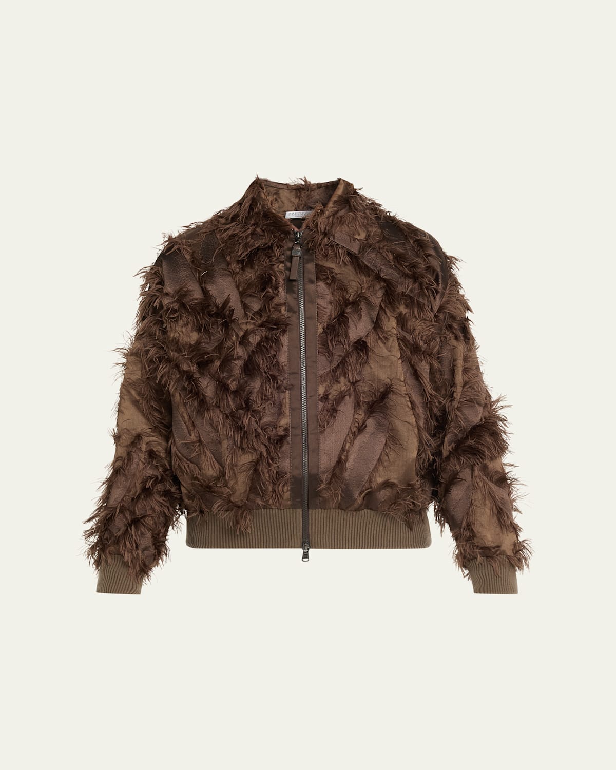 Brunello Cucinelli Fringed Fil Coupe Jacquard Bomber Jacket In Brown