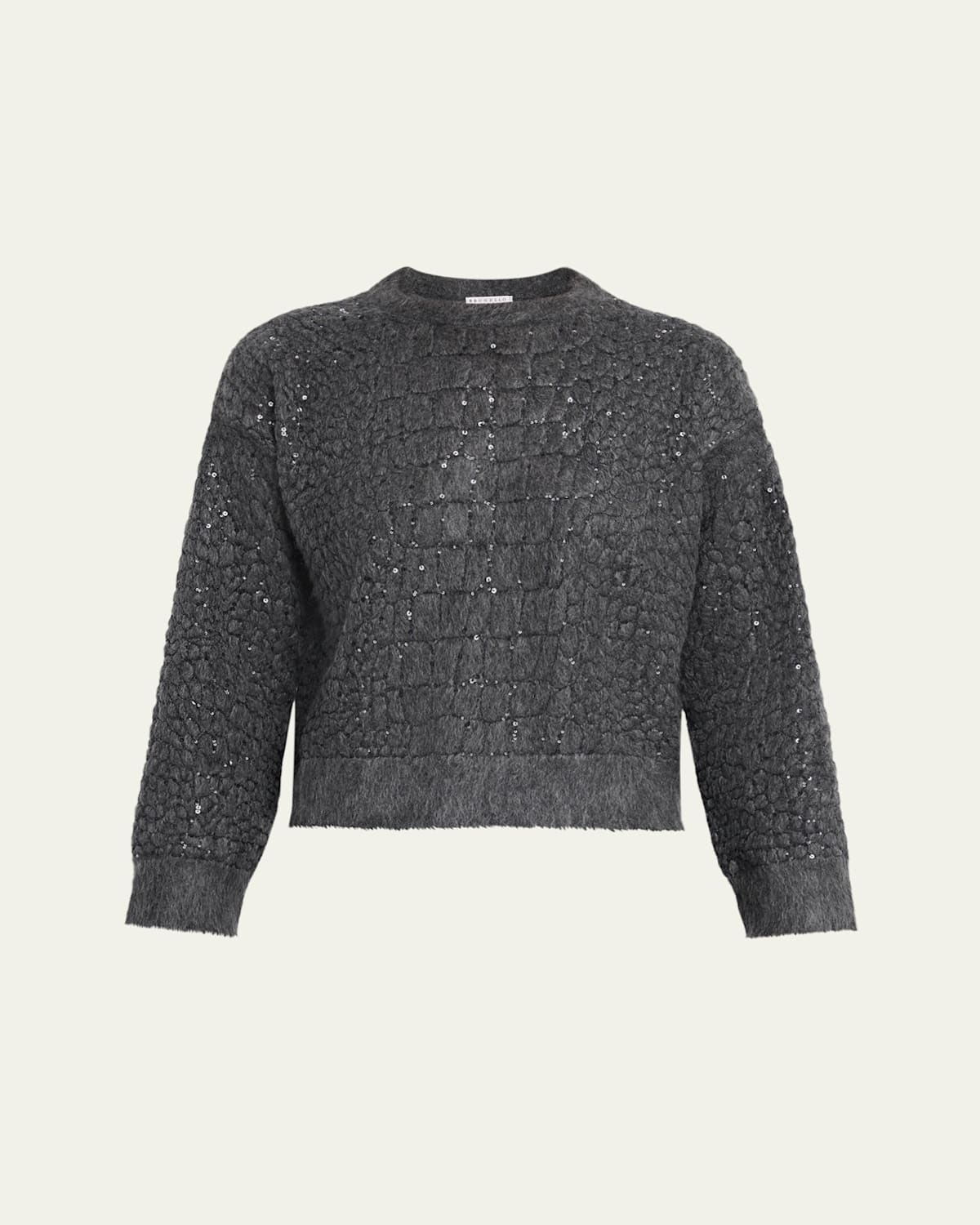 Brunello Cucinelli Paillette Mohair-cashmere Croc-jacquard Knit Sweater In Gray
