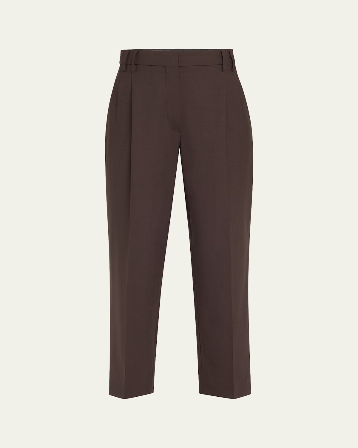 Brunello Cucinelli Slouchy Pleated Tropical Luxury Wool Pants In Brown