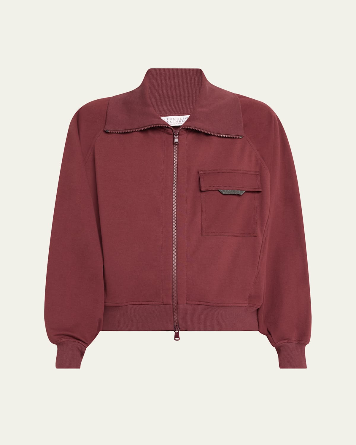 Brunello Cucinelli Collared Neck Sweatshirt With Shiny Flap Detail In Red