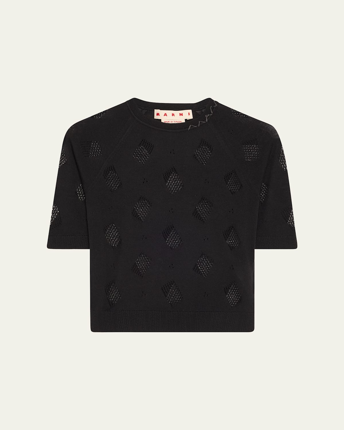 Marni Short-sleeve Perforated Knit Slim Sweater In Multi