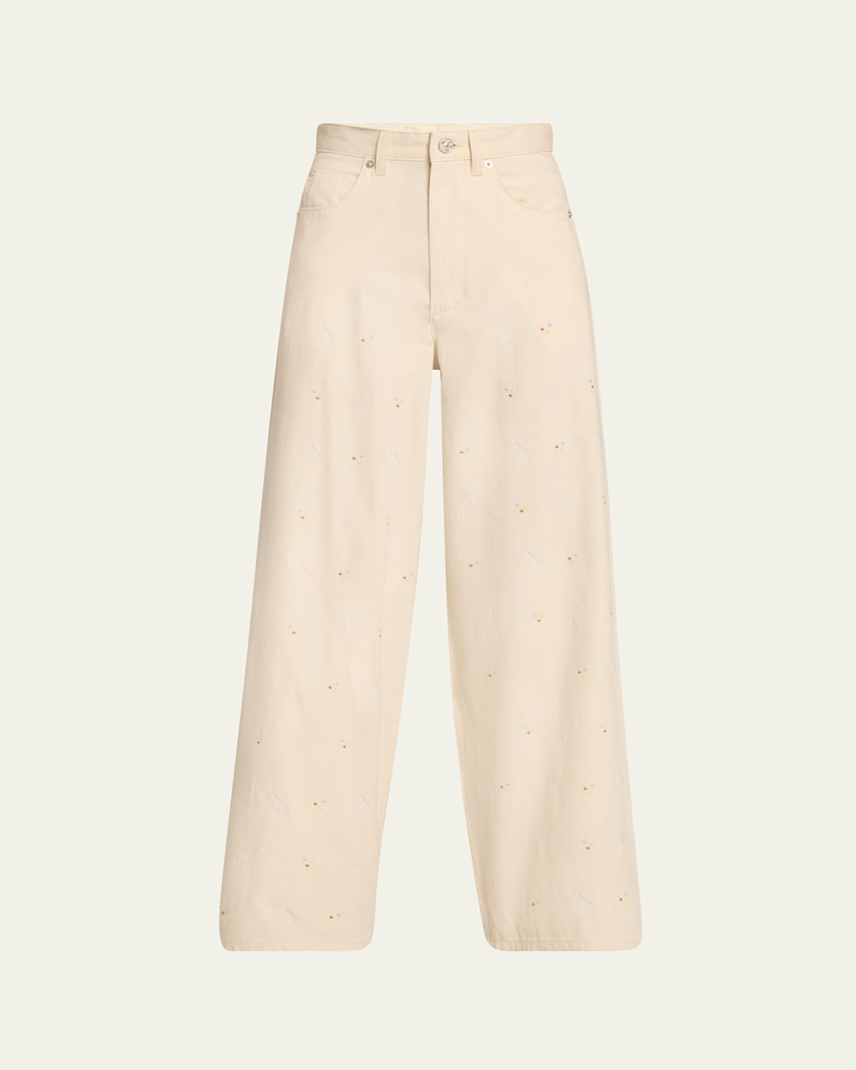 Marni Embroidered Classic Wide Leg Pants In Bone