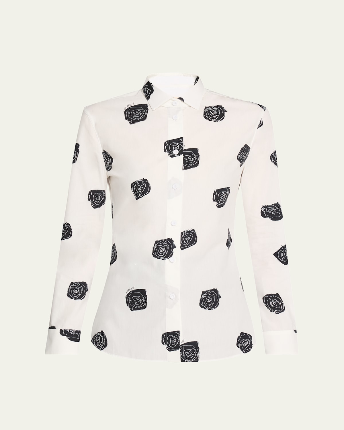 Marni Small Rose Print Soft Popeline Classic Shirt In Lilywhite