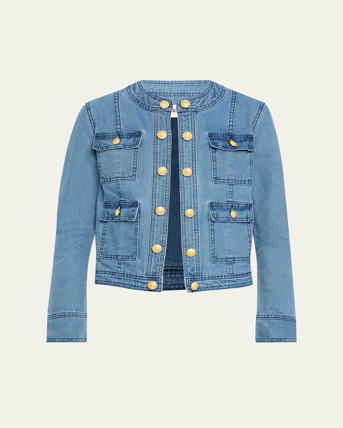 L Agence Yari Collarless Denim Jacket In La Jolla