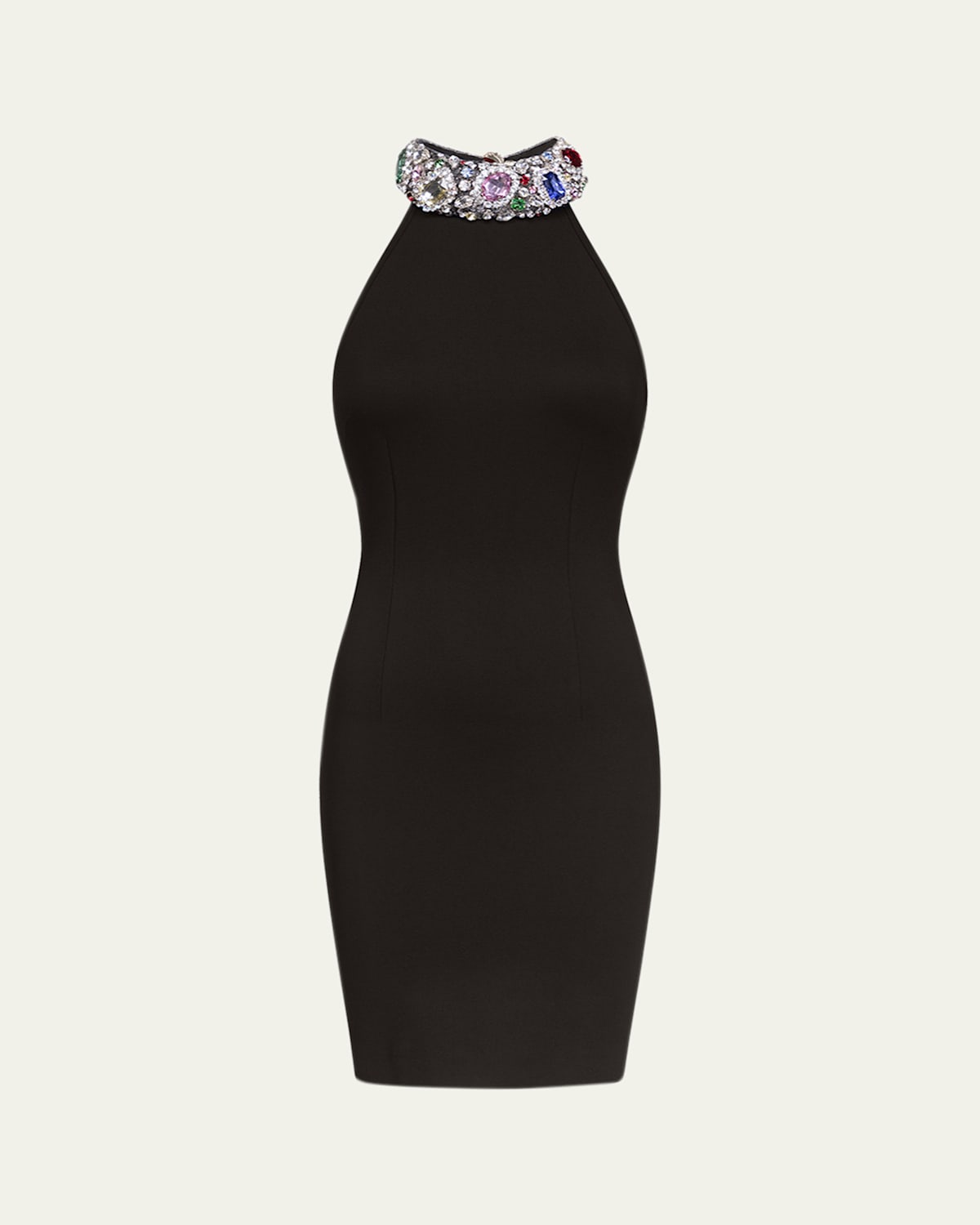 AREA CRYSTAL GEMSTONE HALTER MINI DRESS 