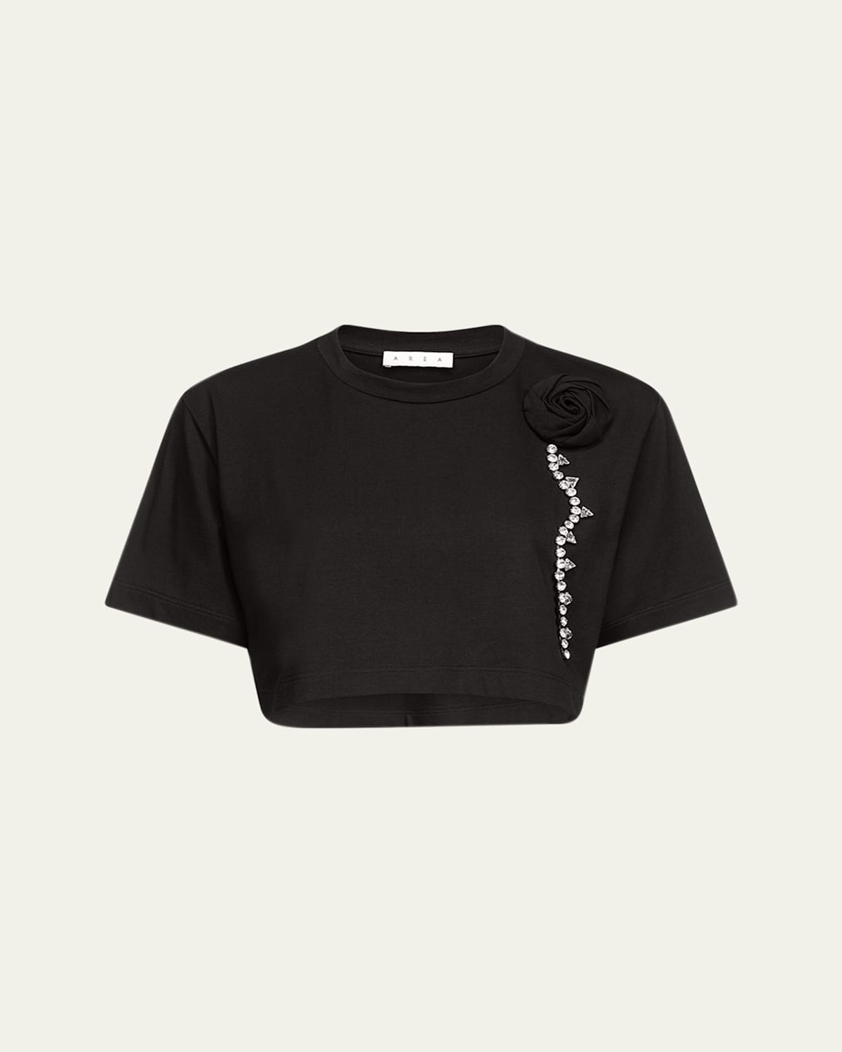 Shop Area Crystal Rosette Cropped T-shirt In Black