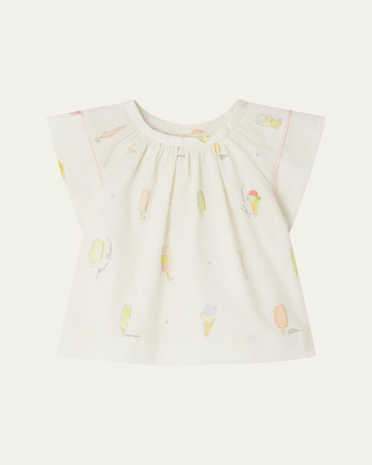 Bonpoint Girl's Alisia Ice Cream Printed Blouse In Im Ivoire