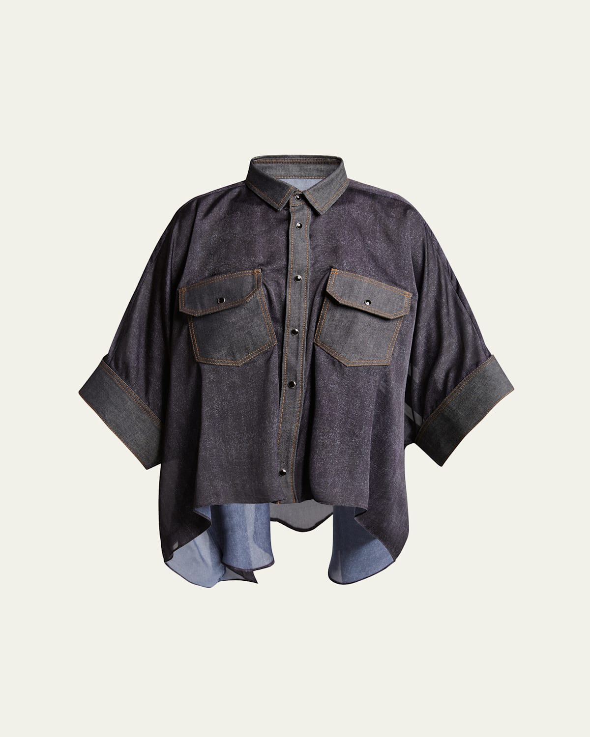 SACAI DENIM BUTTON DOWN FLOWY BLOUSE 