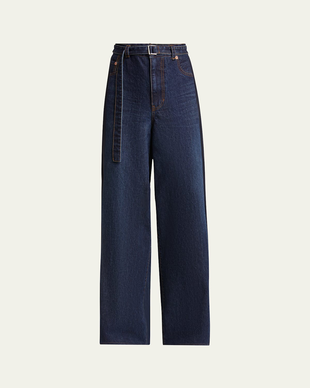 Denim Suiting Wide Leg Belted Pants