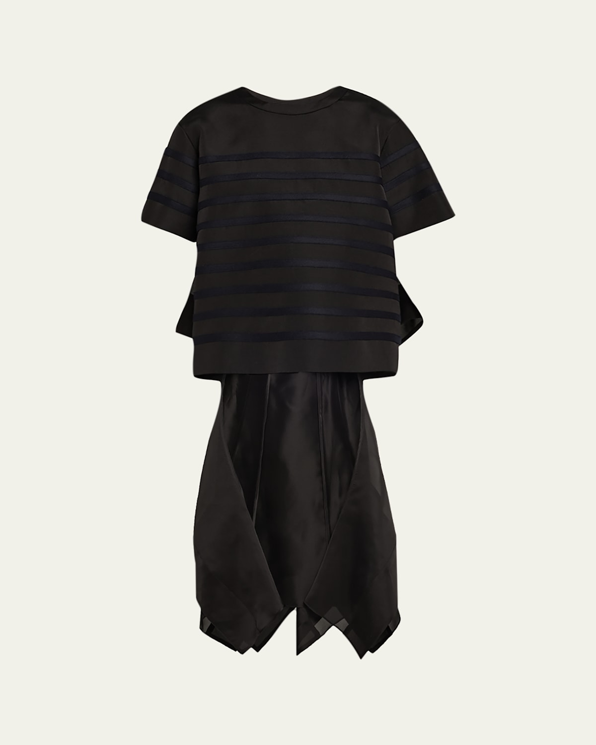 SACAI STRIPED OPEN-BACK ORGANZA RUFFLE TOP 