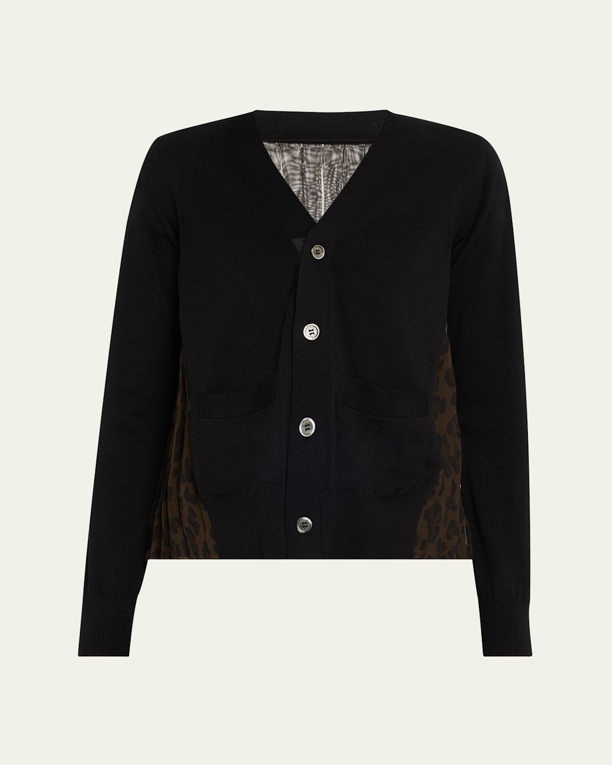 Sacai Leopard Print Back Knit Button Down Cardigan In Brown X Black