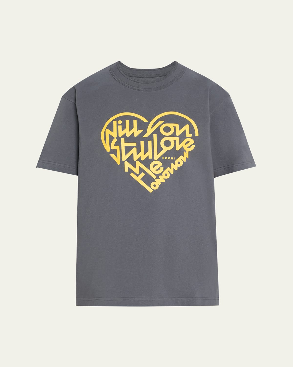 Shop Sacai Heart Typographic Cotton T-shirt In Gray