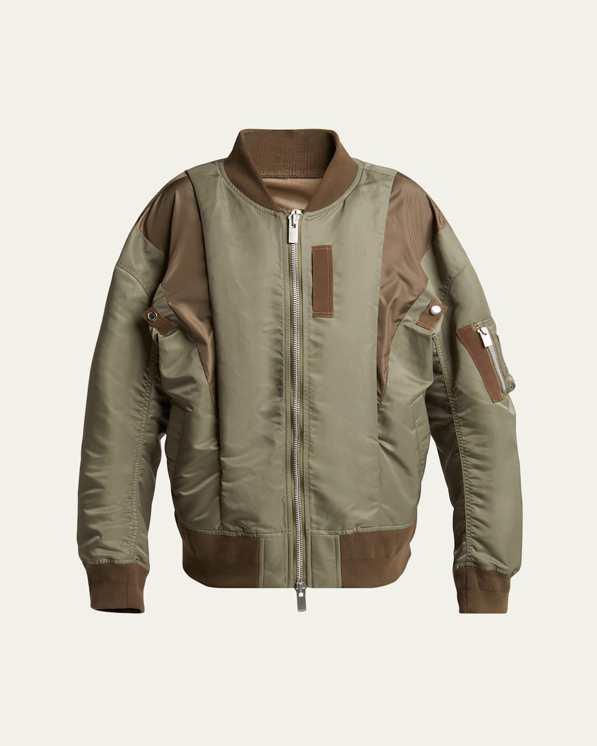 Sacai Grosgrain Insert Nylon Bomber Jacket In Beige