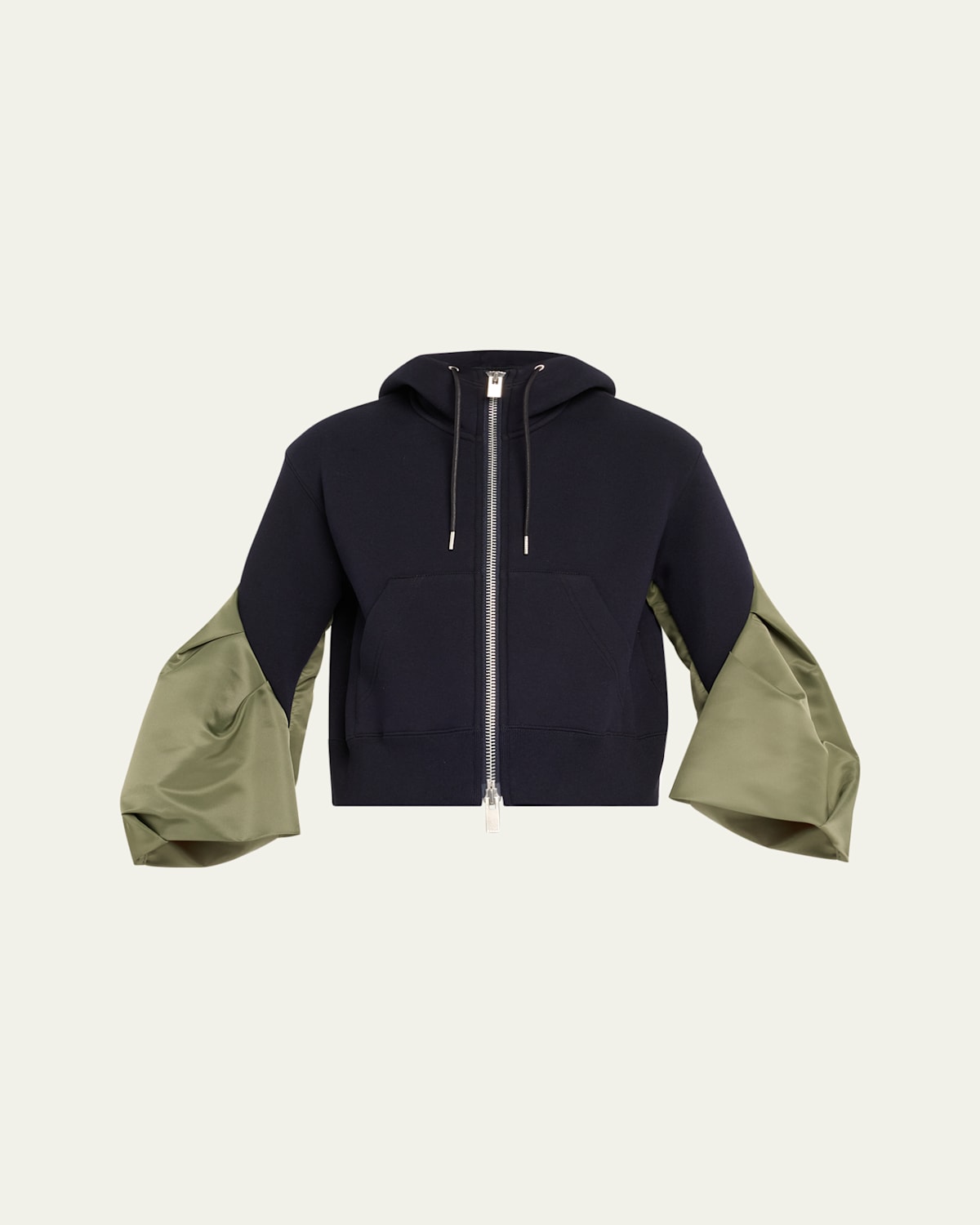 Sacai Zip-up Hoodie With Nylon Sleeves In Navy X Khaki