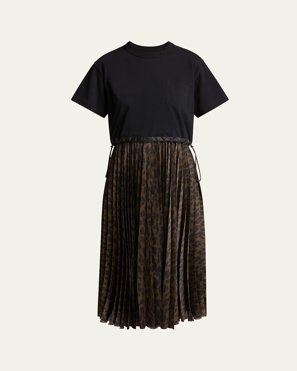 Sacai Leopard Pleated Midi T-shirt Dress