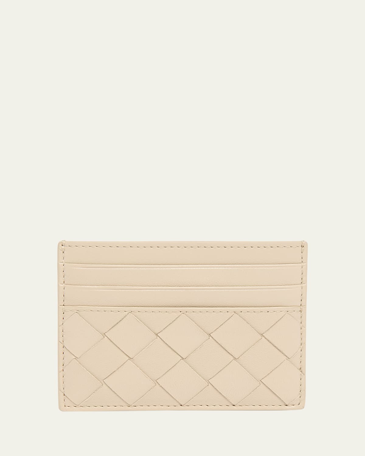 Bottega Veneta Intrecciato Leather Card Holder In Ecru Glacier