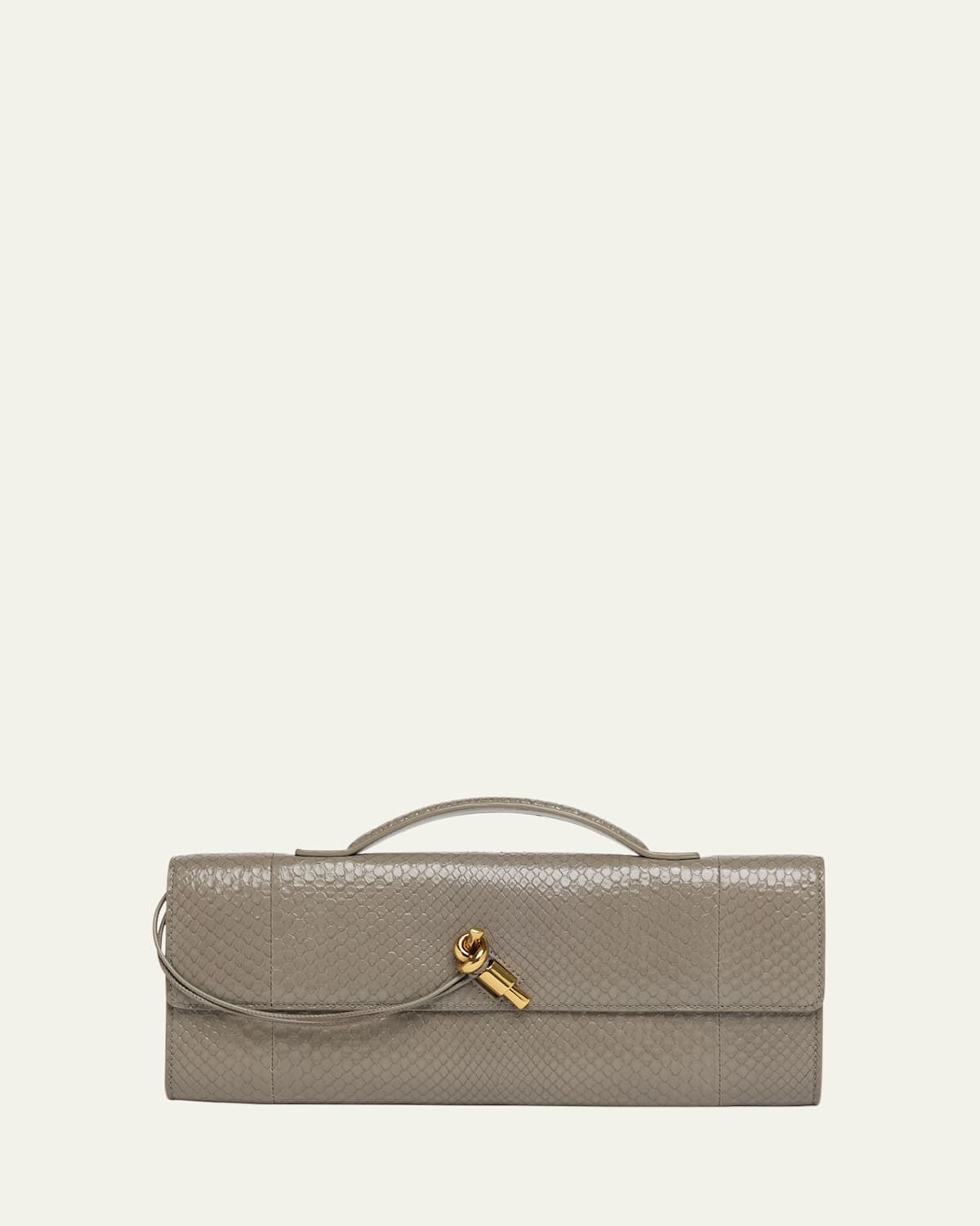 Bottega Veneta Andiamo Python Long Clutch Bag In Drizzle-muse Brass