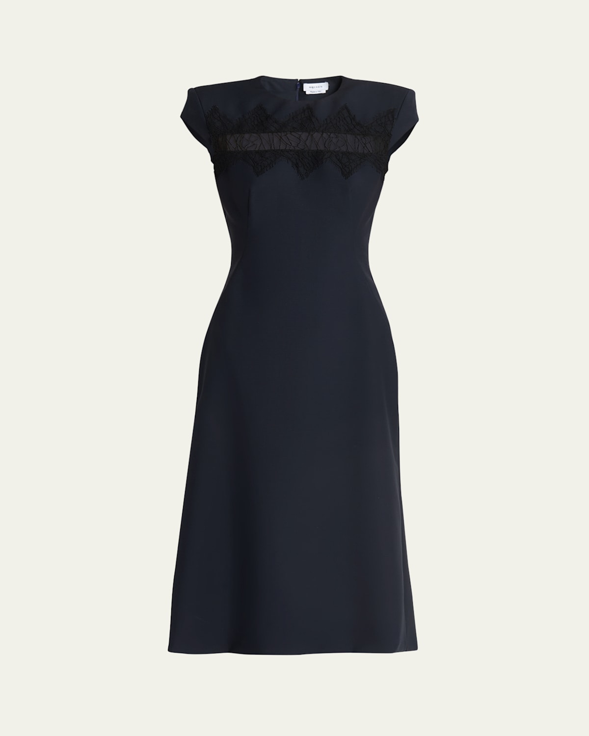 Shop Alexander Mcqueen Spider Lace Cap-sleeve Wool Mohair Midi Dress In Navy